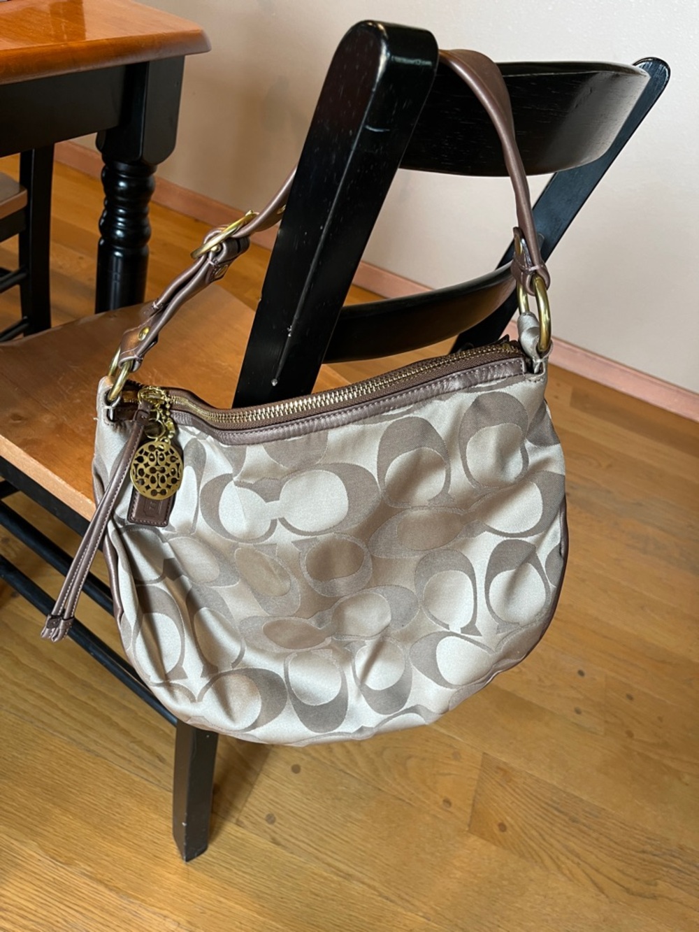 Coach Champagne Signature Logo Hobo Shoulder Bag